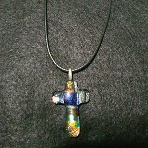 Dychroic glass cross necklace
